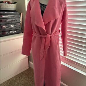 Boohoo Pink Belted Coat